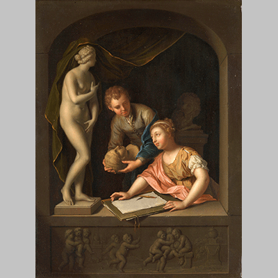 A Girl Drawing and a Boy near a Statue of Venus Pieter van der Werff 1715