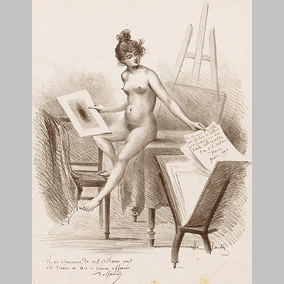 Henri Boutet - A Naked Model Looking at Prints (1897)