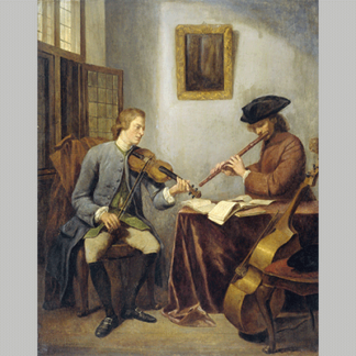 A Violinist and a Flutist Playing Music together The Musicians Julius Henricus Quinkhard 1755