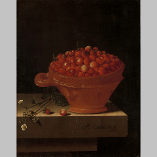 Adriaen Coorte A Bowl of Strawberries on a Stone Plinth 1696