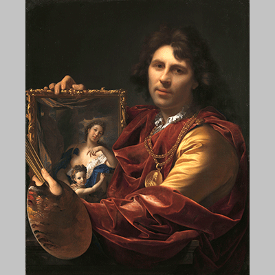 Adriaen van der Werff Self portrait with the Portrait of his Wife and their Daughter 1699