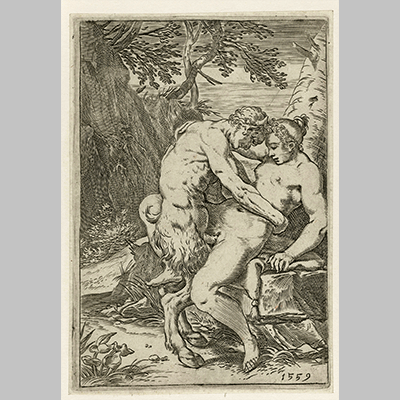 Agostino Carracci Satyr makes love to a nymph 1559
