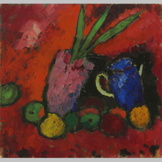 Alexej von Jawlensky Stilleben mit Hyazinthe blauem Krug und Apfeln ca.1912