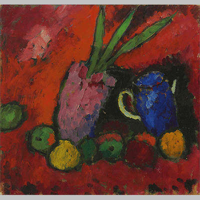 Alexej von Jawlensky Stilleben mit Hyazinthe blauem Krug und Apfeln ca.1912