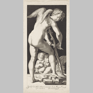 Amor zijn boog snijdend Franciscus van der Steen after Nicolaus van Hoeij after Correggio after Parmigianino 1643 1672 1