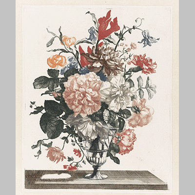 Anonymous Five Prints of Flowers in Glass Vases