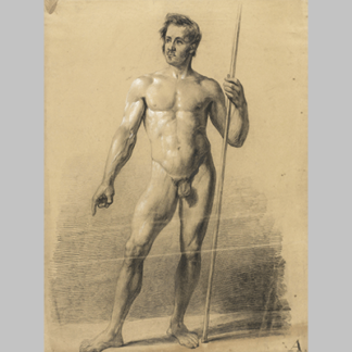 Anonymous Staand mannelijk naakt met stok 1842