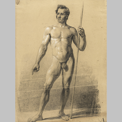 Anonymous Staand mannelijk naakt met stok 1842