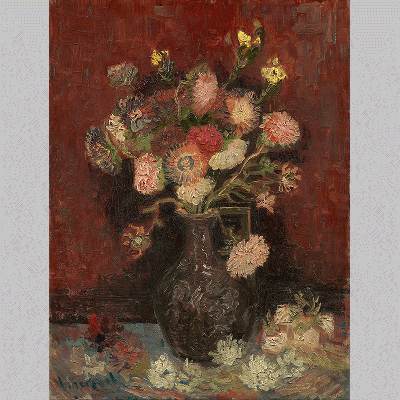 Van Gogh Vase with Chinese asters and gladioli