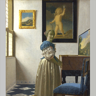Vermeer young woman standing at a virginal 1672 p 1