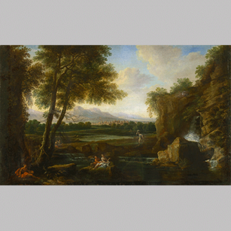 Francesco Zuccarelli Classical Landscape with Small Waterfall and Village c.1733