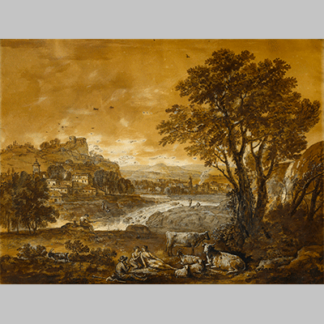 Francesco Zuccarelli A Landscape with Shepherds Resting Under a Tree by a Cascade 1760