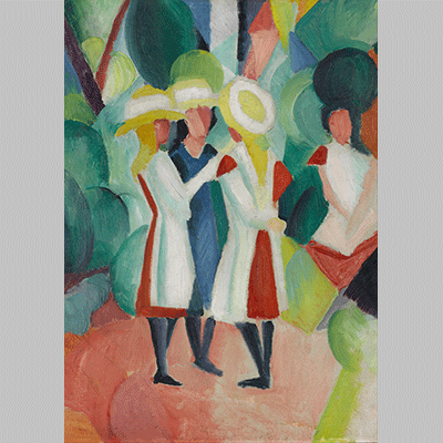 August Macke Three girls in yellow straw hats