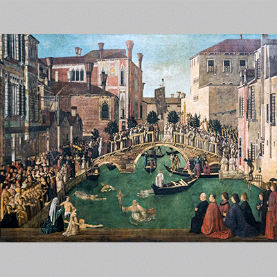 Bellini Accademia Miracolo della reliquia della Croce al ponte di San Lorenzo