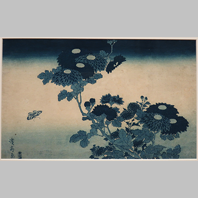 Keisai Eisen, - Butterfly and Chrysanthemums