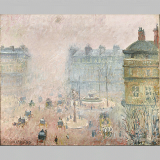 Camille Pissarro Place du Theatre Francais Fog Effect