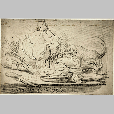 Chardin Cat Surveying Fish and Fowl on a Table I