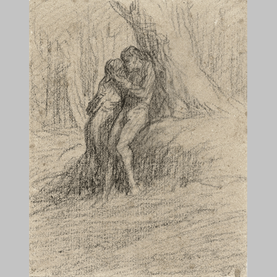 Charles Emile Jacque Couple Making Love Under a Heavy Tree