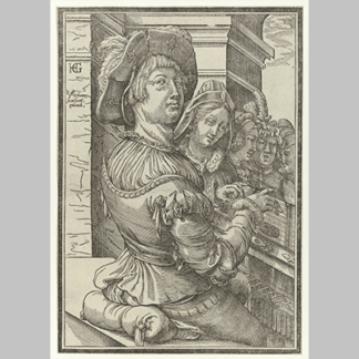 Christoffel van Sichem - Citerspelende jongeman met vier zingende figuren