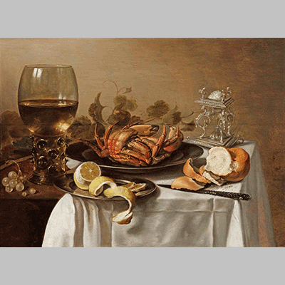 Claesz A still life with a roemer, a crab and a peeled lemon icon