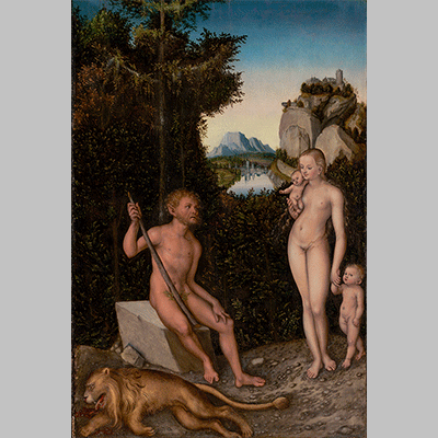 Lucas Cranach the Elder - A Faun and his Family with a slain Lion