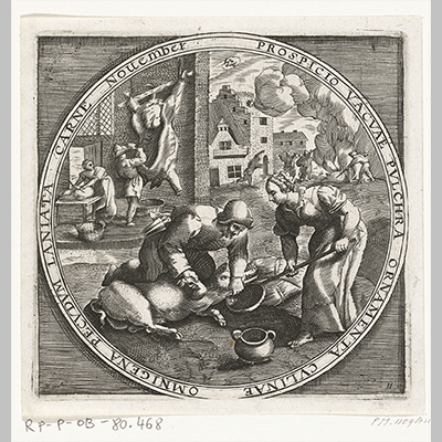 De maand november slachttijd ca. 1600 anonymous after Aegidius Novellanus after Maerten de Vos