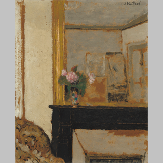 Edouard Vuillard vase of flowers on a mantelpiece