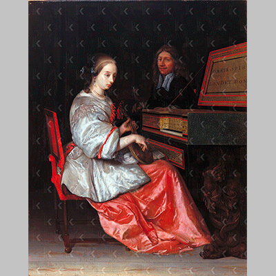 Eglon van der Neer Woman playing zither at a virginal accompanied by a man