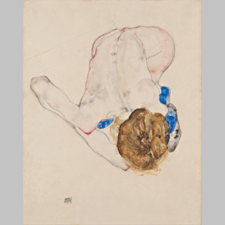 Egon Schiele Nude with Blue Stockings Bending Forward