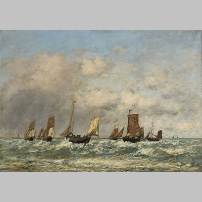 Eugène Boudin le départ des barques Huile sur toile