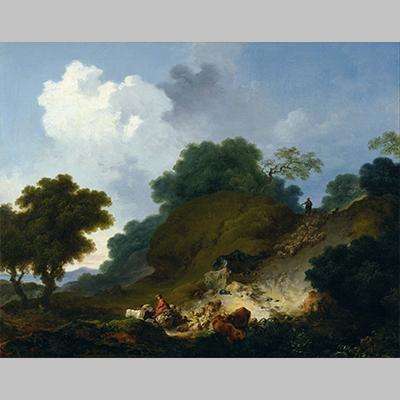 Fragonard Landscape with Shepherds and Flock of Sheep I