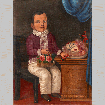 Friedrich Carl Gröger Portrait of a Young Boy with Basket of Flowers