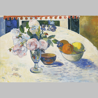 Gauguin Flowers and a Bowl of Fruit on a Table