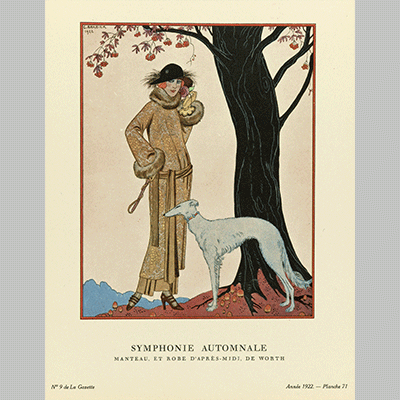 George Barbier - Gazette du Bon Ton 1922 No. 9 Symphonie automnale Manteau et Robe dapres midi de Worth (1922)