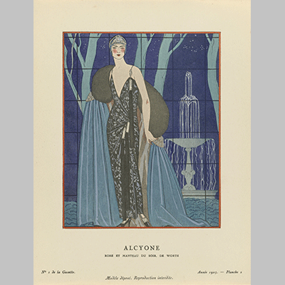 George Barbier Gazette du Bon Ton 1923 No. 1 Pl. 2 Alcyone Robe et manteau du soir de Worth