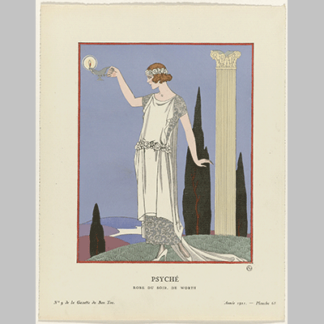 George Barbier Gazette du Bon Ton 1921 No. 9 Pl. 68 Psyche Robe du soir de Worth