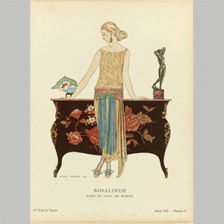 George Barbier Gazette du Bon Ton 1922 No. 10 Pl. 75 Rosalinde. Robe du soir de Worth 1922