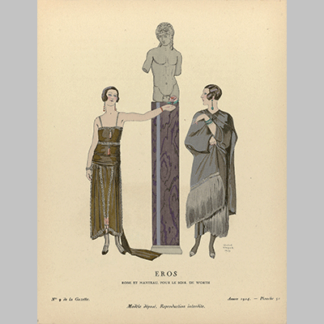 George Barbier Gazette du Bon Ton 1924 No. 9 Pl. 51 Eros. Robe et manteau pour le soir