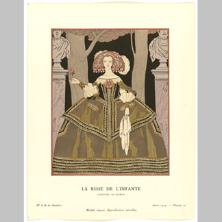 George Barbier Gazette du Bon Ton. Art Modes Frivolites 1924 No. 8 La rose de linfante Costume de Worth