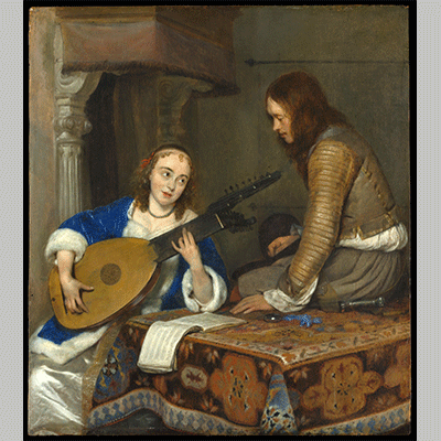 Gerard ter Borch the Younger A Woman Playing the Theorbo Lute and a Cavalier 1658 1