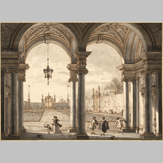 Giovanni Antonio Canal il Canaletto - View through a Baroque Colonnade into a Garden