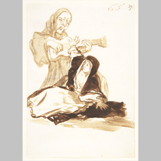 Goya A nun frightened by a ghost playing a guitar 1820