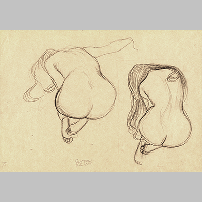 Gustav Klimt - Two Studies of a Seated Nude with Long Hair