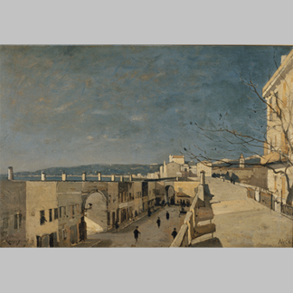 Henri Joseph Harpignies - Un quai a Nice Les Ponchettes