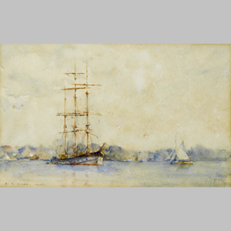 Henry Scott Tuke - A three-masted barque in an estuary