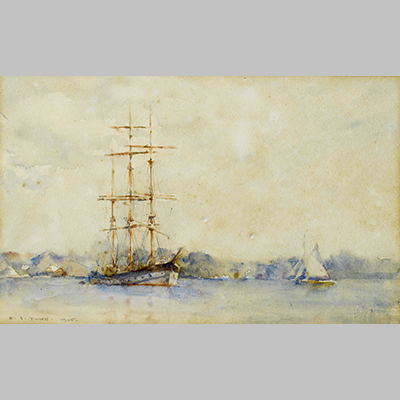 Henry Scott Tuke - A three-masted barque in an estuary