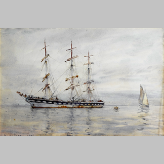 Henry Scott Tuke - A three-masted windjammer lying at anchor in the Carrick Roads