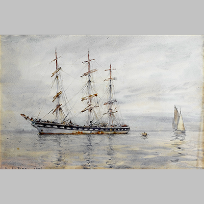 Henry Scott Tuke - A three-masted windjammer lying at anchor in the Carrick Roads