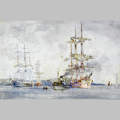 Henry Scott Tuke - Italian barque being towed to moorings in the Carrick Roads (Towing into Falmouth harbour)