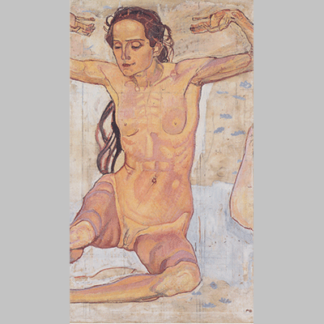 Hodler -Seated female nude with arms raised (c1898)